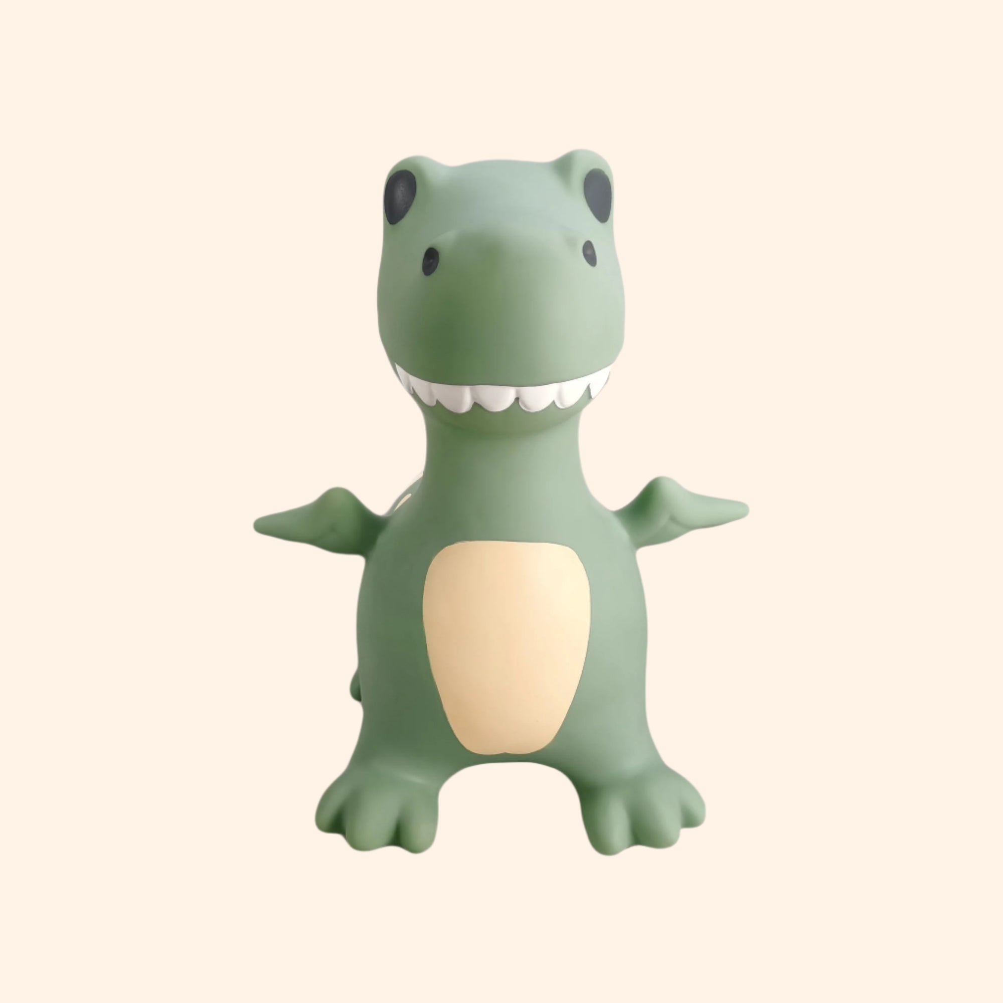 Front view of Dexter sage green dinosaur bouncing toy with visible details – Find That Hippo
