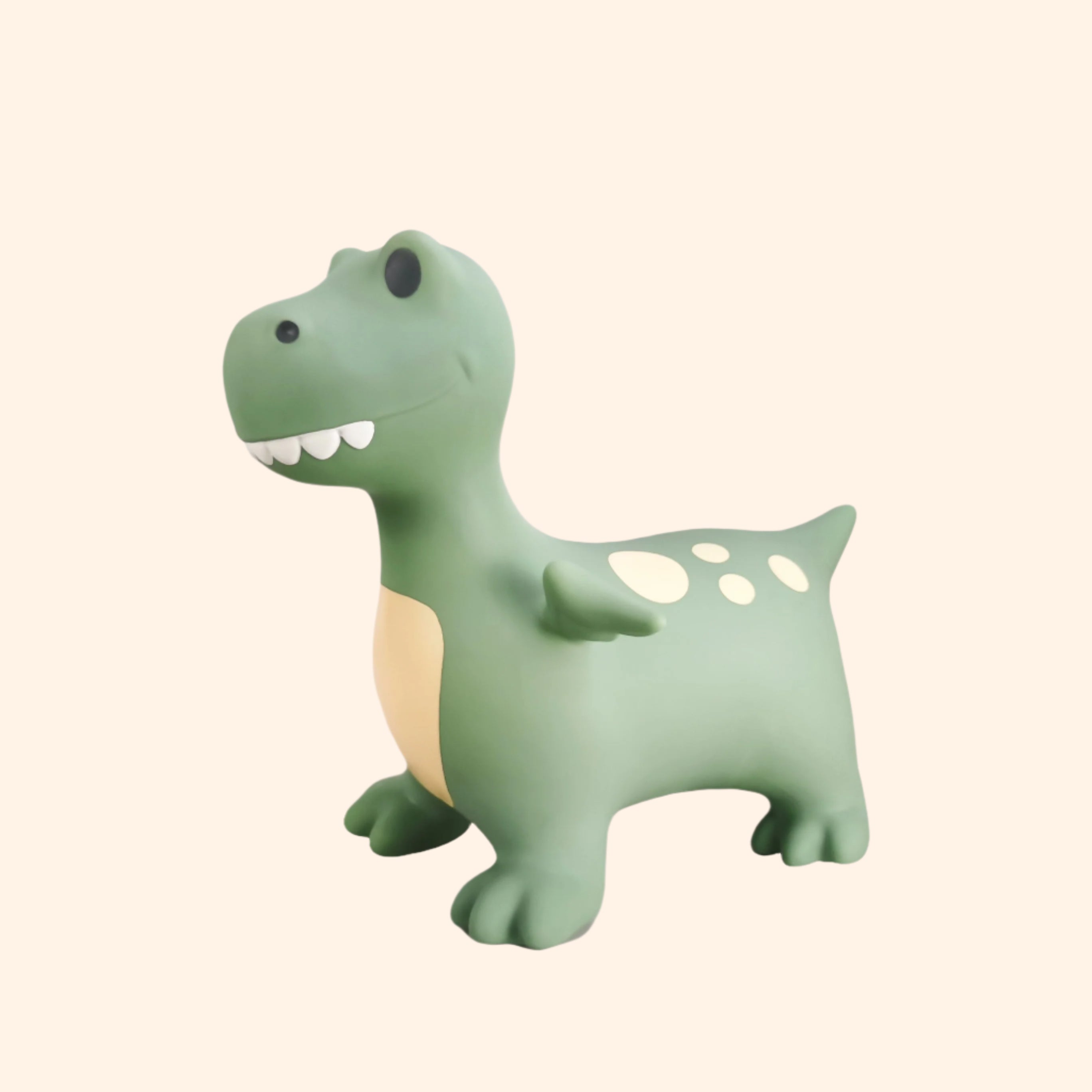 Side profile of Dexter sage green dinosaur bouncing toy with visible tail and details – Find That Hippo