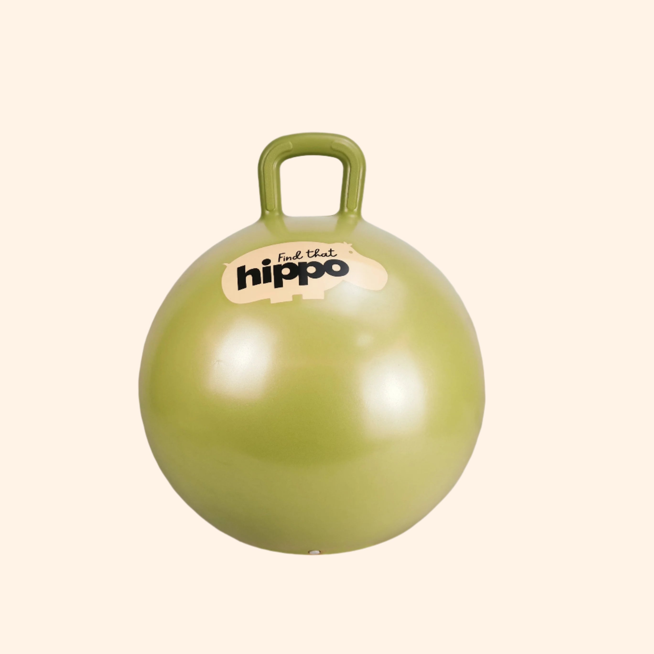 Isolated front view of yellow jumping ball with handle – Find That Hippo