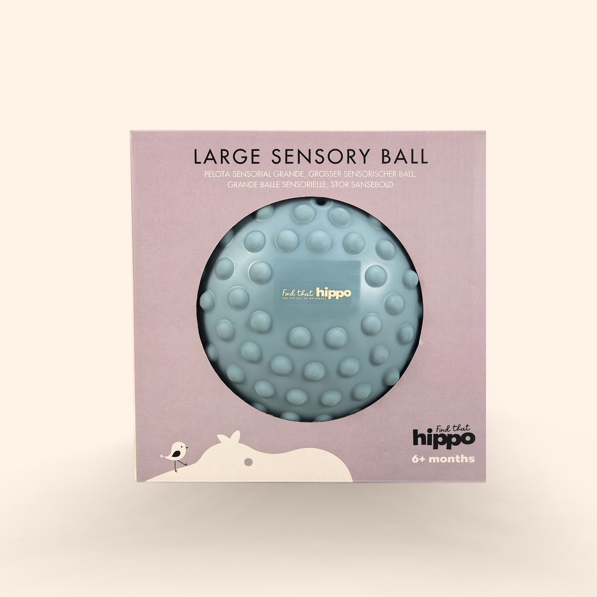 Product packaging with one large petrol blue sensory ball inside box – Find That Hippo