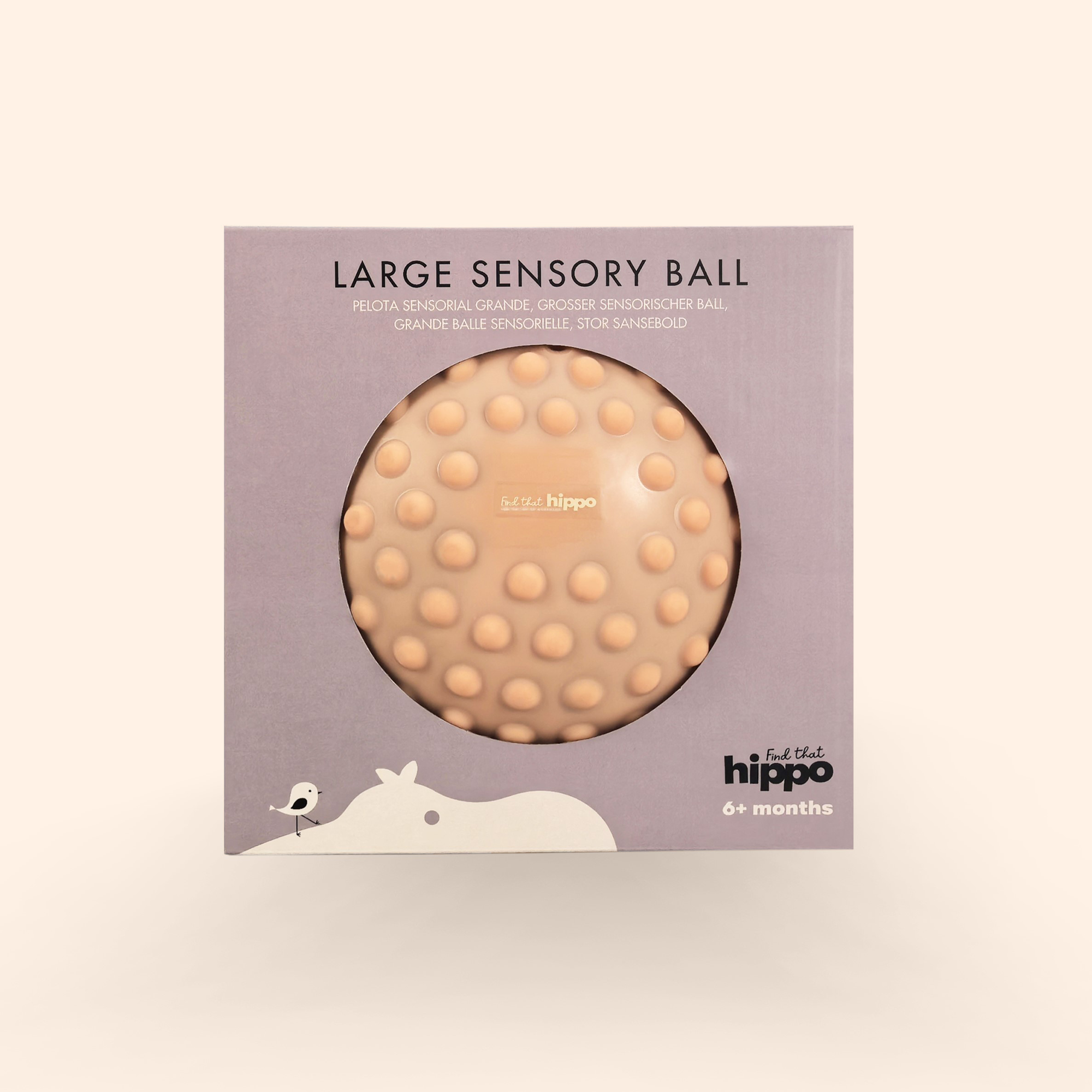Product packaging showing one large dusty pink sensory ball in branded box – Find That Hippo