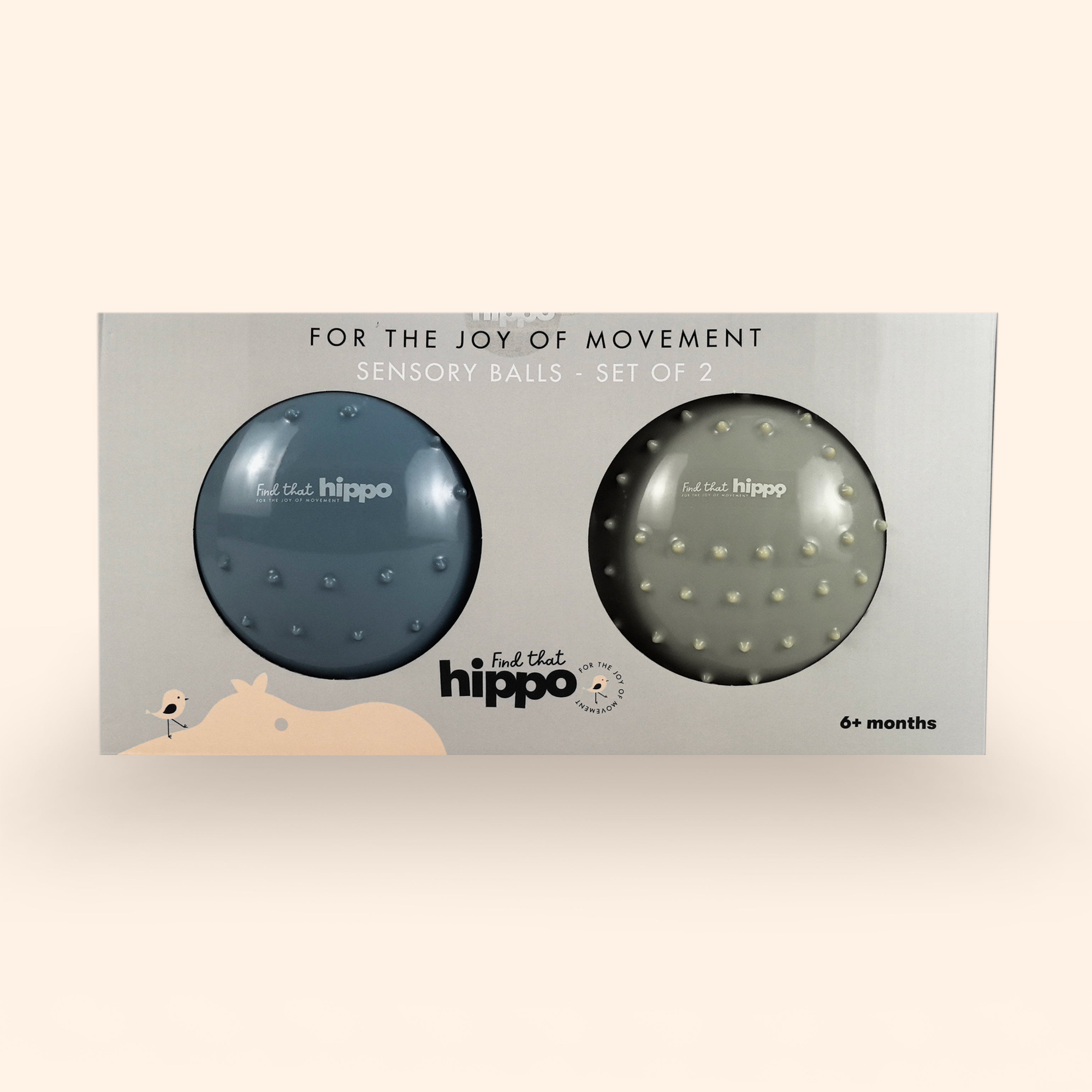 Front view of the Find That Hippo sensory ball set box showing green and blue variants – Find That Hippo